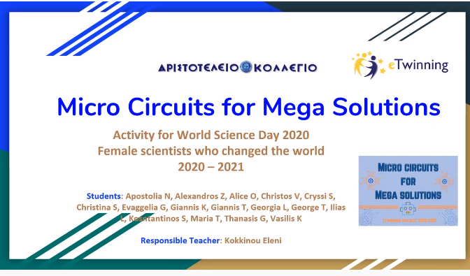 eTwinning πρόγραμμα «Micro Circuits for Mega solutions” Δραστηριότητες Νοεμβρίου 2020